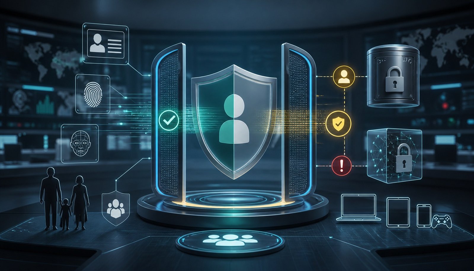 Illustrazione di un sistema di verifica dell’età online con protezione dei dati e controlli privacy