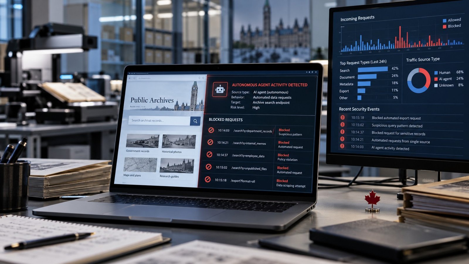 Agenti AI contro gli archivi canadesi: tentativi falliti e attribuzione ancora incerta